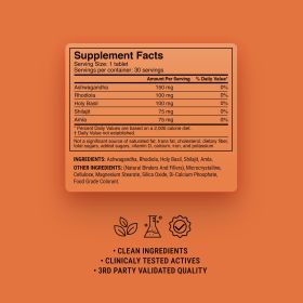 500mg - Amla, Ashwagandha, Holy Basil, Rhodiola, Shilajit Tablets - Anti-Stress - Cardamon Vanilla Chai - Mood Tablets