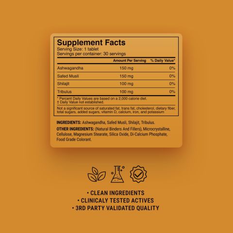 500mg - Testosterone Support - Ashwagandha, Safed Musli, Shilajit, Tribulus - Spiced Cola - Mood Tablets - Thumbnail 9